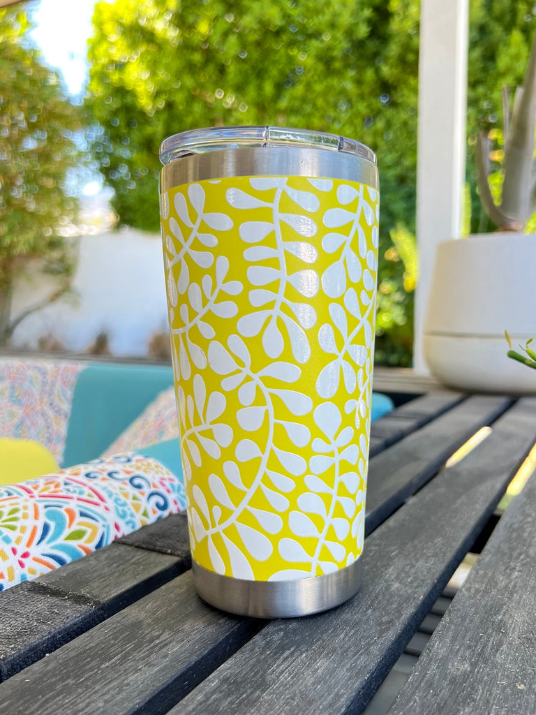 Yellow Fern insulated cup - Lesley Evers-coffee cup-coffee mug-coffee to go cup