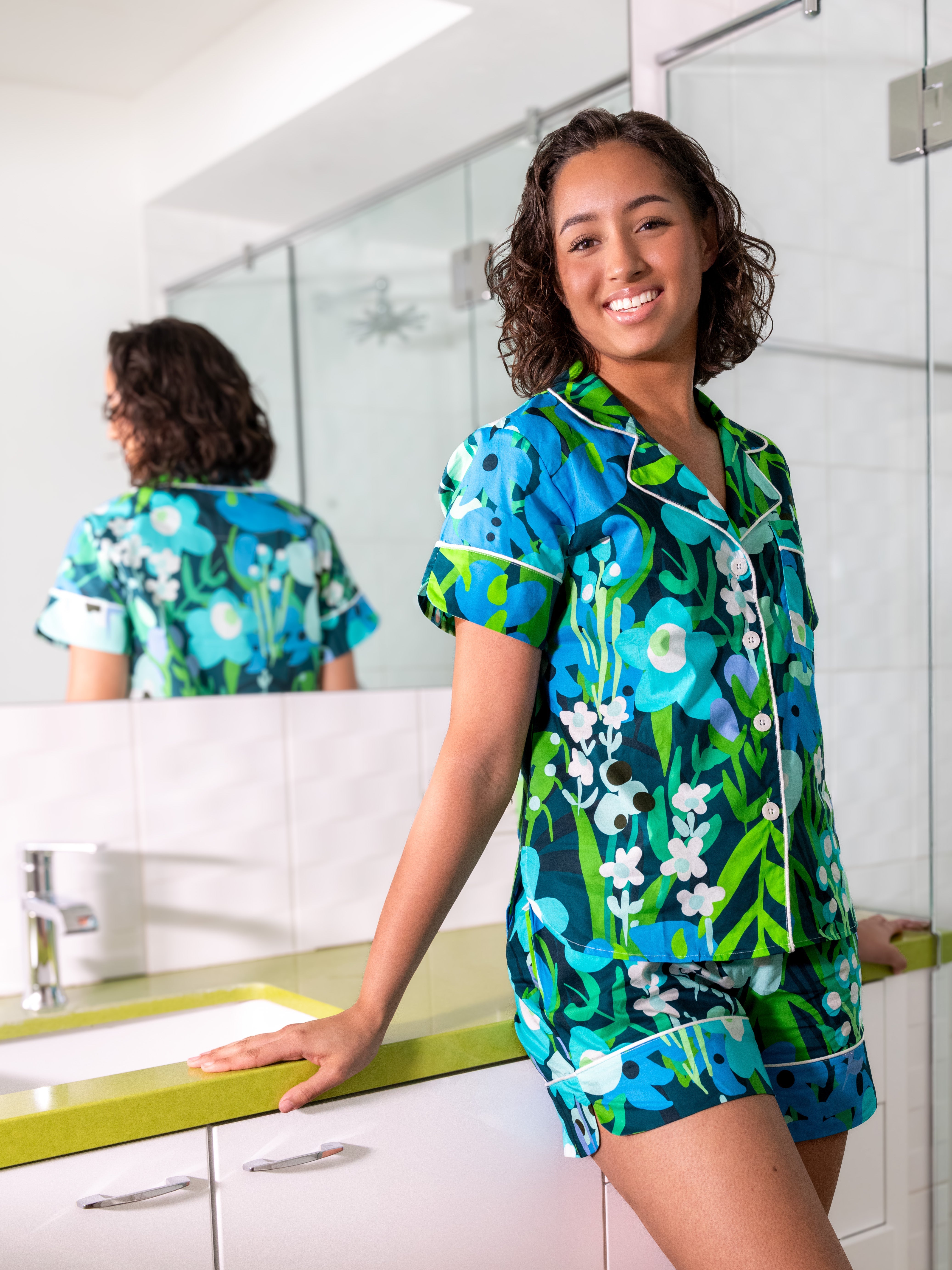 ZOEY pajama set Garden Oasis Blue – Lesley Evers