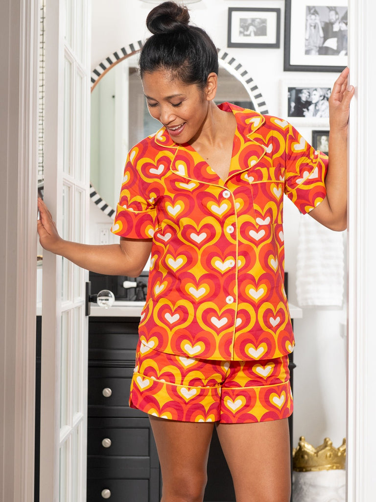 ZOEY pajama set Mod Hearts Orange - Lesley Evers-cotton PJs-hearts-lounge
